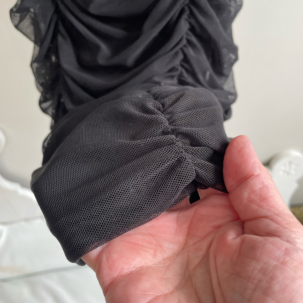 BLACK SHEER SPAGHETTI STRAP DRESS LINED RUCHED STRETCH URBAN OUTFITTERS - Picture 7 of 11